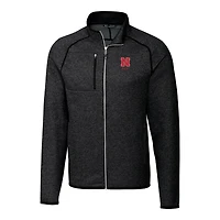 Veste en tricot à fermeture éclair intégrale pour homme, modèle Cutter & Buck Heather Charcoal, avec logo des anciens Nebraska Huskers