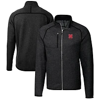 Veste en tricot à fermeture éclair intégrale pour homme, modèle Cutter & Buck Heather Charcoal, avec logo des anciens Nebraska Huskers