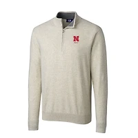 Men's Cutter & Buck  Oatmeal Nebraska Huskers Alumni Logo Lakemont Tri-Blend Quarter-Zip Pullover Sweater