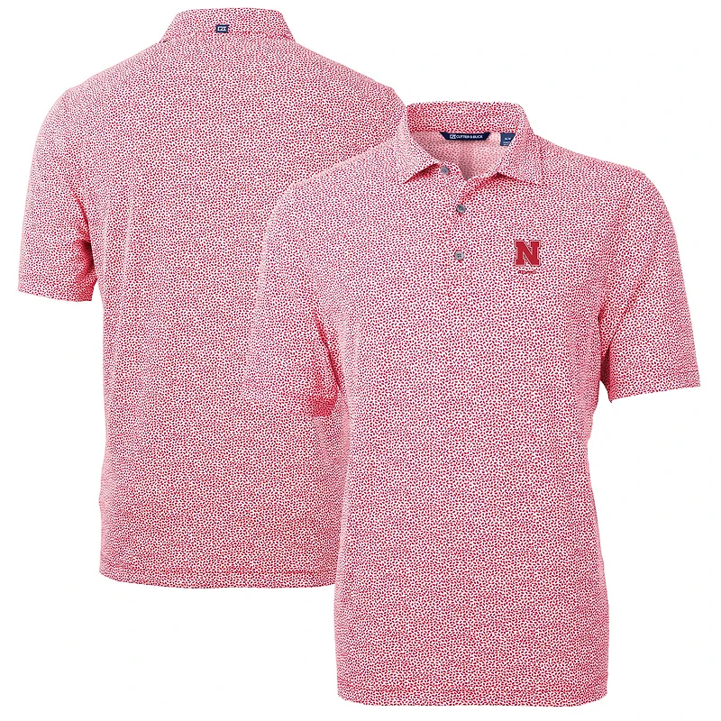 Polo Cutter & Buck Scarlet pour homme, logo des anciens élèves Nebraska Huskers, DryTec Virtue Eco Pique, imprimé botanique recyclé