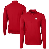 Pull zippé quart de tour en piqué écologique recyclé avec logo des anciens Nebraska Huskers pour homme, Cutter & Buck Scarlet