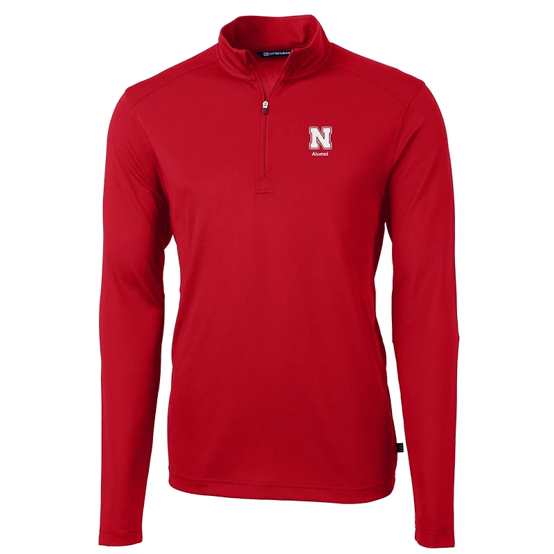 Men's Cutter & Buck Scarlet Nebraska Huskers Alumni Logo Virtue Eco Pique Recycled Quarter-Zip Pullover Top