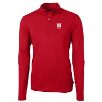 Men's Cutter & Buck  Scarlet Nebraska Huskers Alumni Logo Virtue Eco Pique Recycled Quarter-Zip Pullover Top