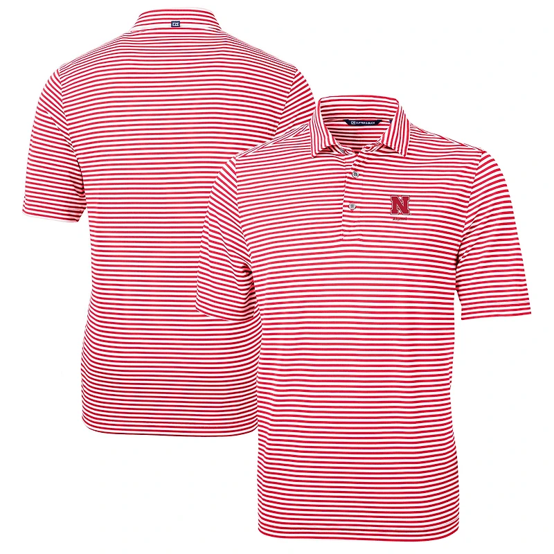 Men's Cutter & Buck Scarlet Nebraska Huskers Alumni Logo Virtue Eco Pique Stripe Recycled Polo
