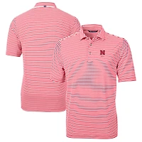Men's Cutter & Buck  Scarlet Nebraska Huskers Alumni Logo Virtue Eco Pique Stripe Recycled Polo