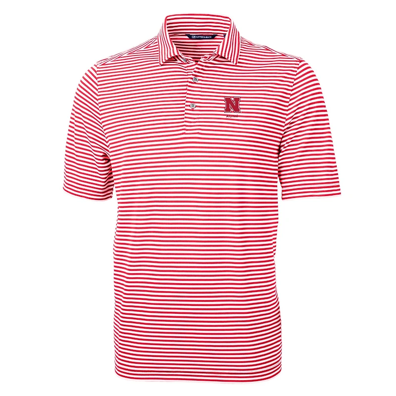 Polo recyclé à rayures et piqué écologique pour homme Cutter & Buck Scarlet Nebraska Huskers Alumni Logo Virtue