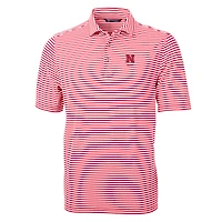 Polo recyclé à rayures et piqué écologique pour homme Cutter & Buck Scarlet Nebraska Huskers Alumni Logo Virtue