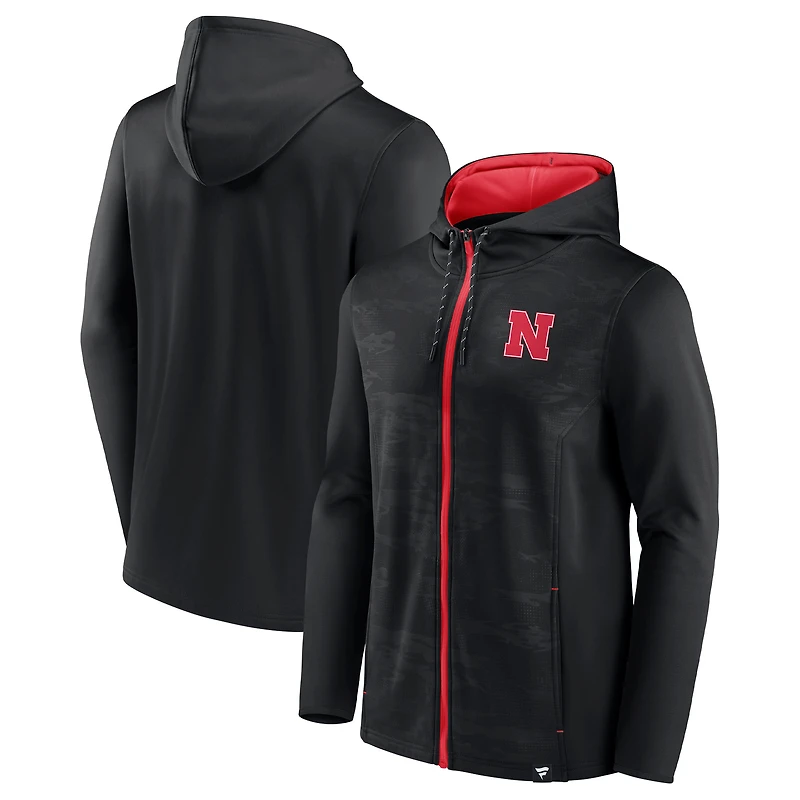 Sweat à capuche entièrement zippé Fanatics noir Nebraska Huskers Ball Carrier pour hommes