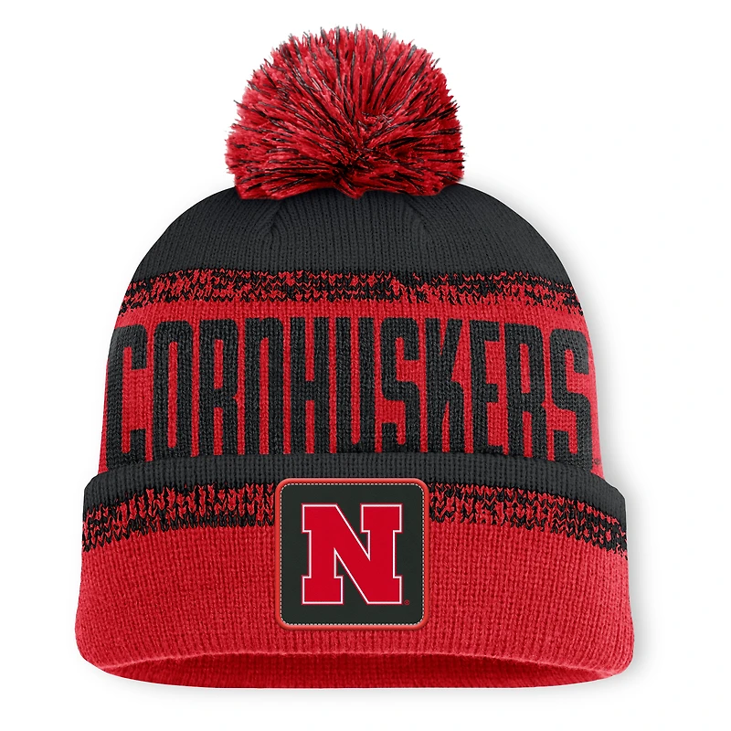 Bonnet en tricot à revers Thrive pour homme Fanatics Scarlet/Black Nebraska Huskers avec pompon