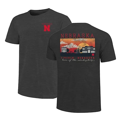 T-shirt pour homme, coloris anthracite chiné, motif Nebraska Huskers, grande taille, Campus Scene Core
