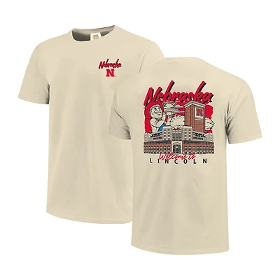 Men's Image One  Natural Nebraska Huskers Comfort Colors Hand-Drawn Campus Stack T-Shirt