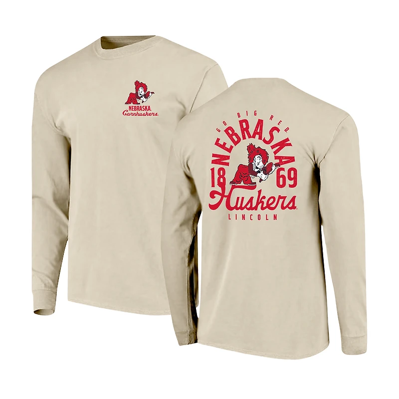 T-shirt à manches longues pour homme, motif mascotte des Nebraska Huskers, couleurs confort naturelles