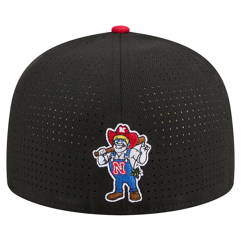 Casquette de baseball ajustée New Era noire pour homme, Nebraska Huskers On-Field