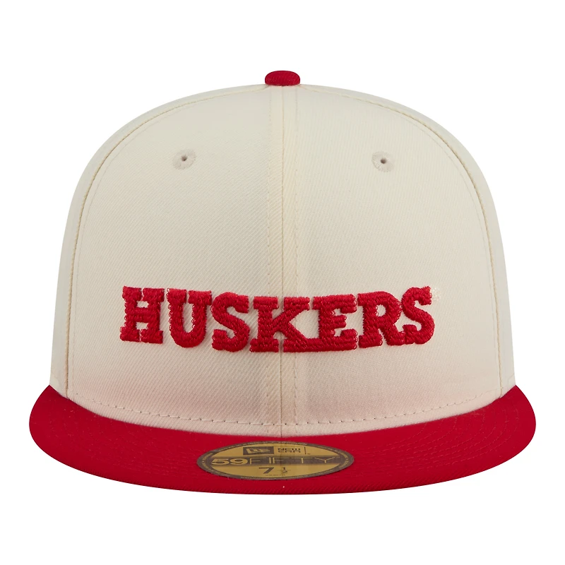 Men's New Era Cream/Scarlet Nebraska Huskers Two-Tone Script 59FIFTY Fitted Hat