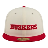 Men's New Era  Cream/Scarlet Nebraska Huskers Two-Tone Script 59FIFTY Fitted Hat