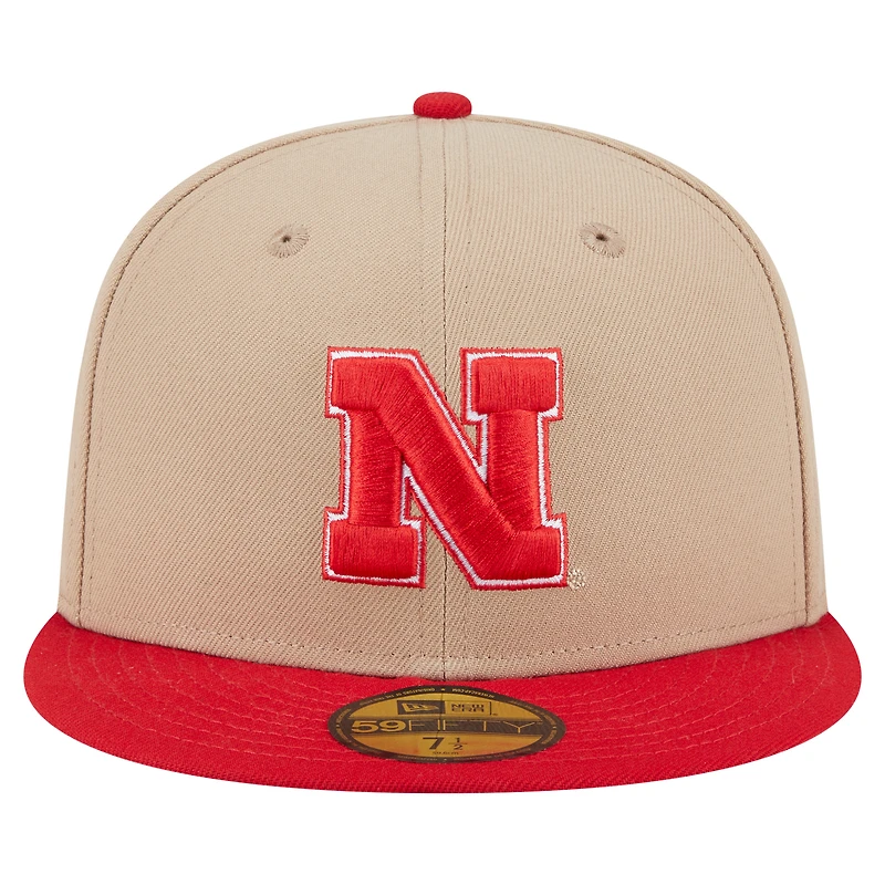 Casquette ajustée bicolore 59FIFTY New Era kaki Nebraska Huskers pour homme