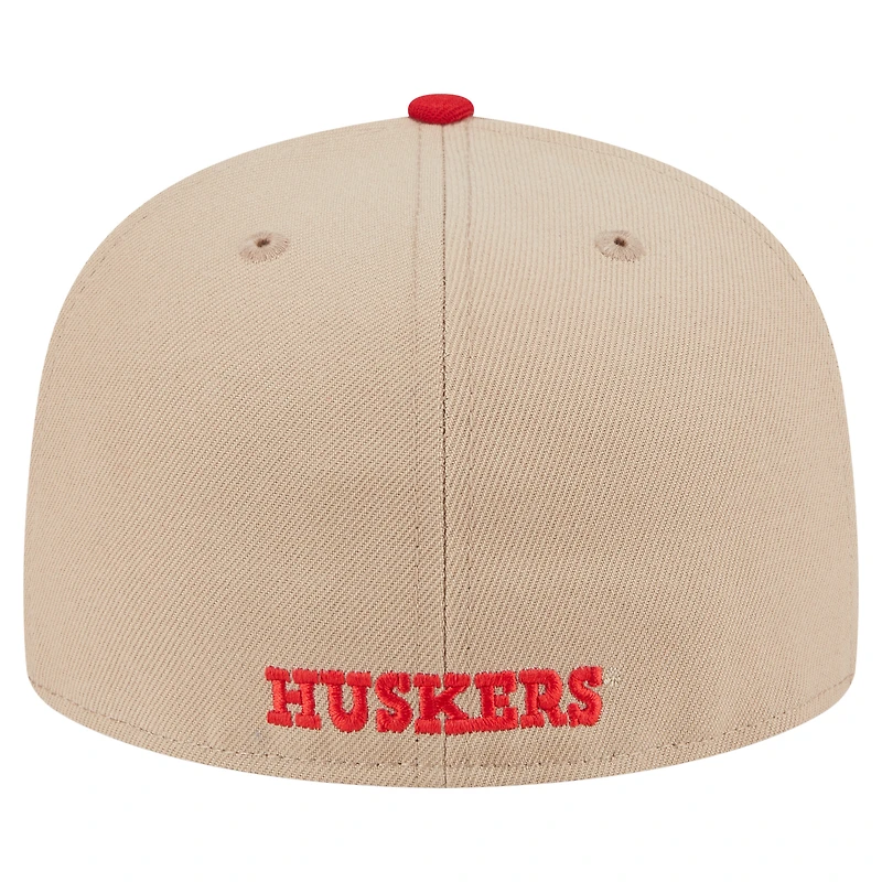 Casquette ajustée bicolore 59FIFTY New Era kaki Nebraska Huskers pour homme