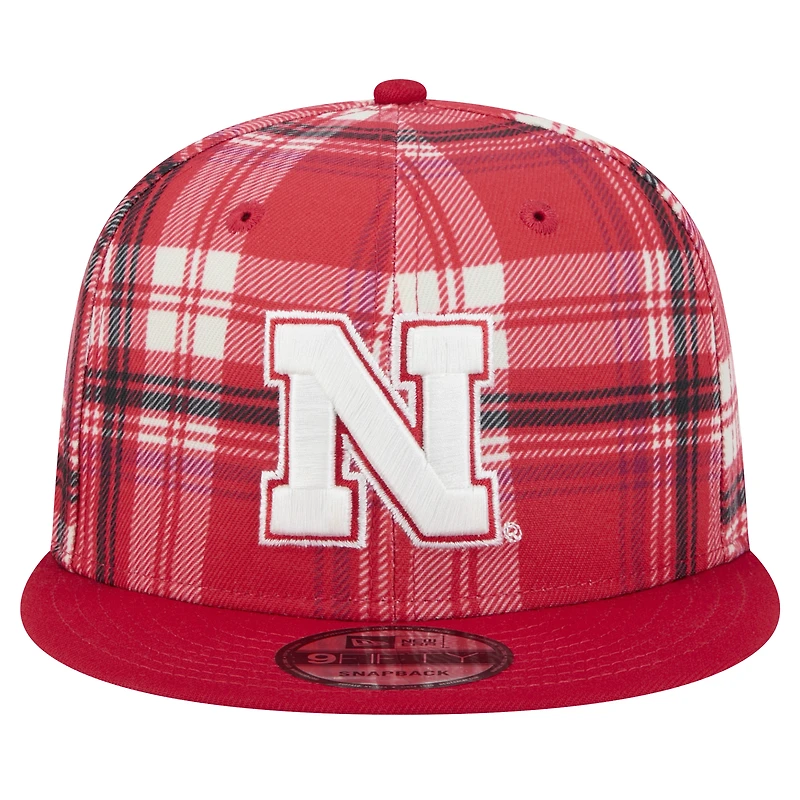 Men's New Era Scarlet Nebraska Huskers Plaid 9FIFTY Snapback Hat