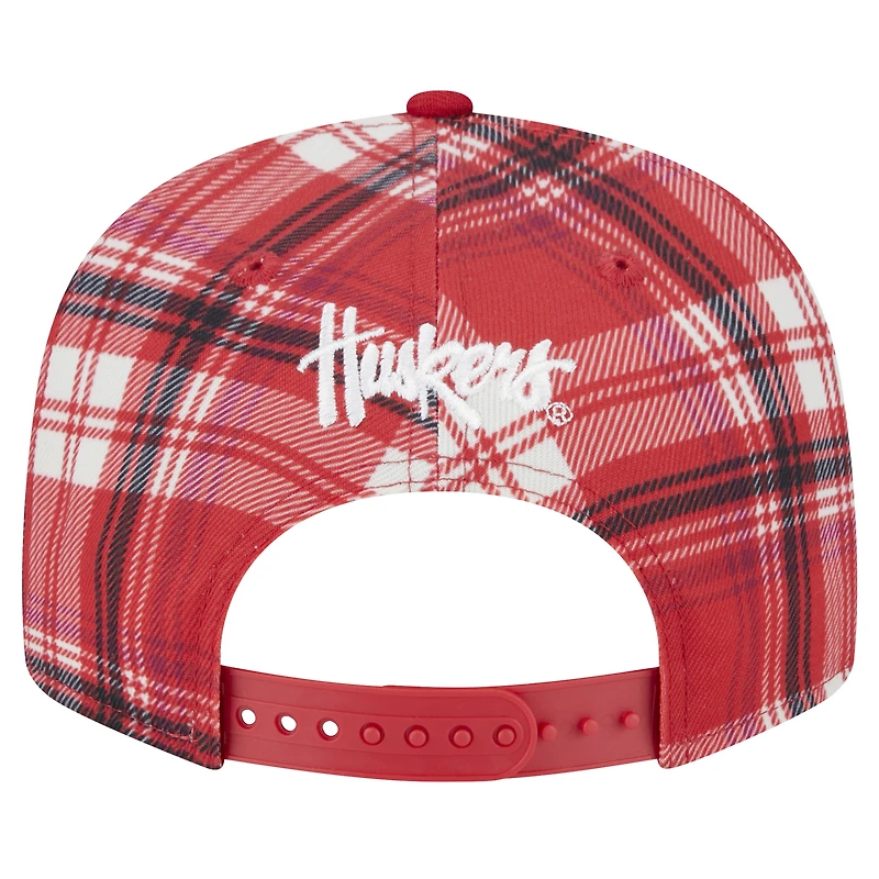 Men's New Era Scarlet Nebraska Huskers Plaid 9FIFTY Snapback Hat