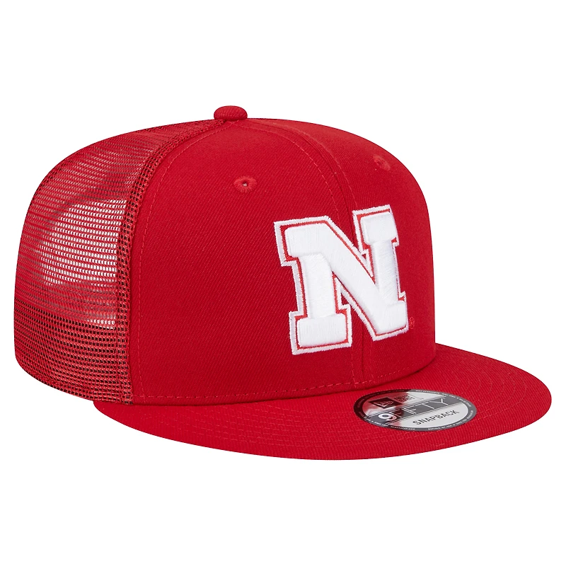 Casquette snapback 9FIFTY de camionneur pour homme New Era Scarlet Nebraska Huskers