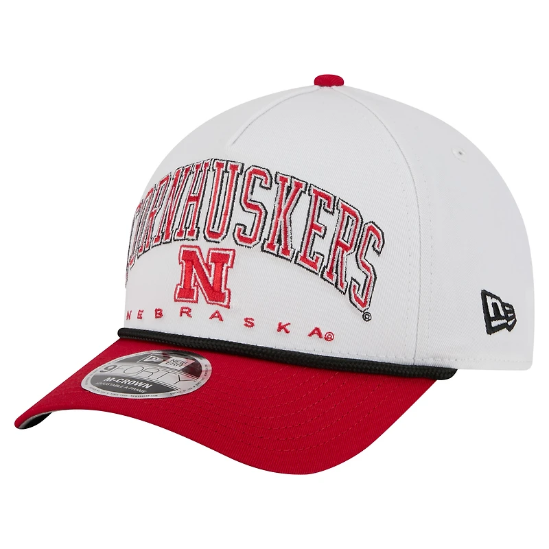 Men's New Era White/Scarlet Nebraska Huskers Arch Two-Tone Rope 9FORTY A-Frame M-Crown Adjustable Hat