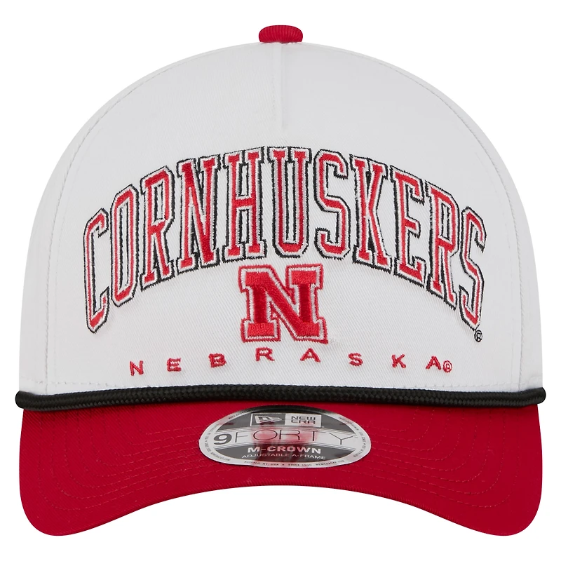 Men's New Era White/Scarlet Nebraska Huskers Arch Two-Tone Rope 9FORTY A-Frame M-Crown Adjustable Hat
