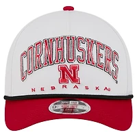 Men's New Era White/Scarlet Nebraska Huskers Arch Two-Tone Rope 9FORTY A-Frame M-Crown Adjustable Hat
