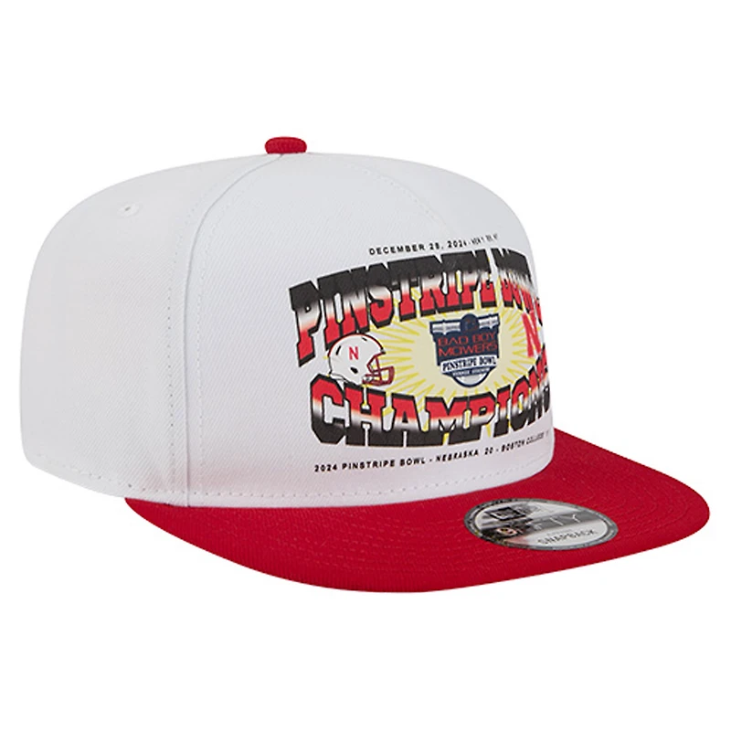 Men's New Era White/Scarlet Nebraska Huskers Retro 2024 Pinstripe Bowl Champions 9FIFTY A-Frame Snapback Hat