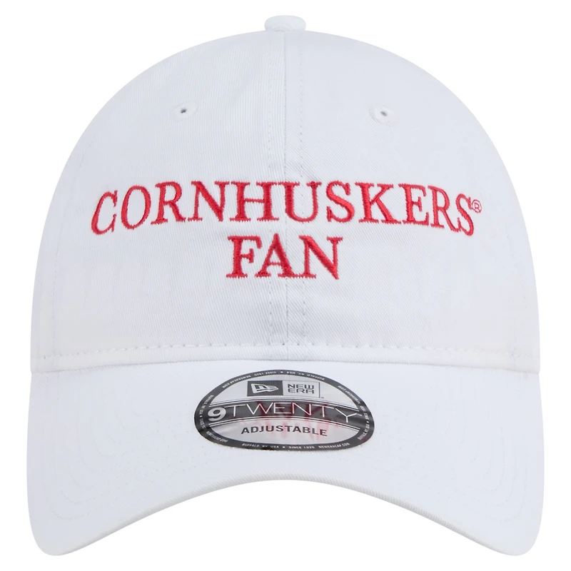 Casquette ajustable 9TWENTY blanche New Era pour homme, motif supporter des Nebraska Huskers
