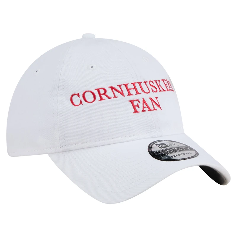 Casquette ajustable 9TWENTY blanche New Era pour homme, motif supporter des Nebraska Huskers
