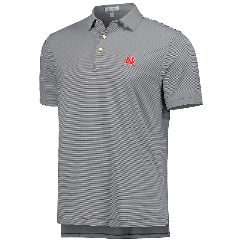 Men's Peter Millar Black Nebraska Huskers Jubilee Striped Performance Jersey Polo