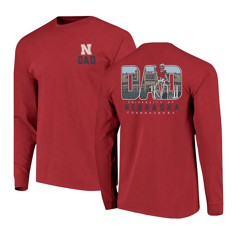 Men's Scarlet Nebraska Huskers Father's Day Campus Drawing Long Sleeve T-Shirt