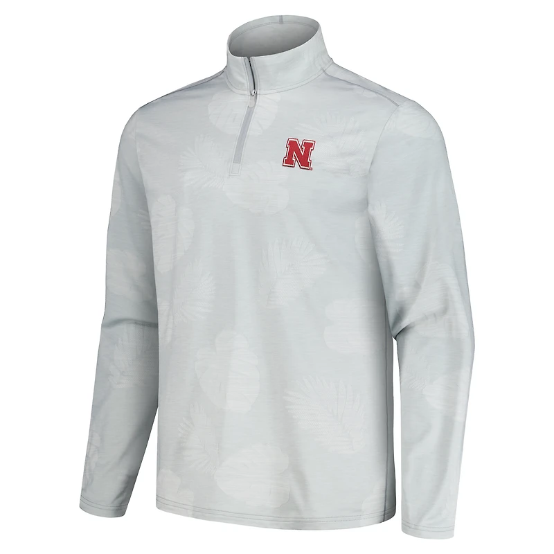 Men's Tommy Bahama Gray Nebraska Huskers Delray Frond IslandZone Half-Zip Jacket