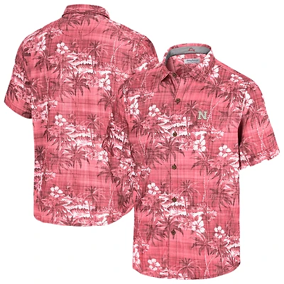 Men's Tommy Bahama Scarlet Nebraska Huskers Coconut Point Palmetta IslandZone Camp Button-Up Shirt