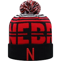 Men's Top of the World Black/Scarlet Nebraska Huskers Colossal Cuffed Knit Hat with Pom