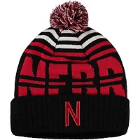 Men's Top of the World Black/Scarlet Nebraska Huskers Colossal Cuffed Knit Hat with Pom
