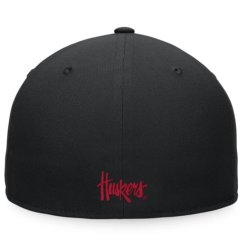 Casquette ajustée Top of the World noire des Nebraska Huskers pour hommes