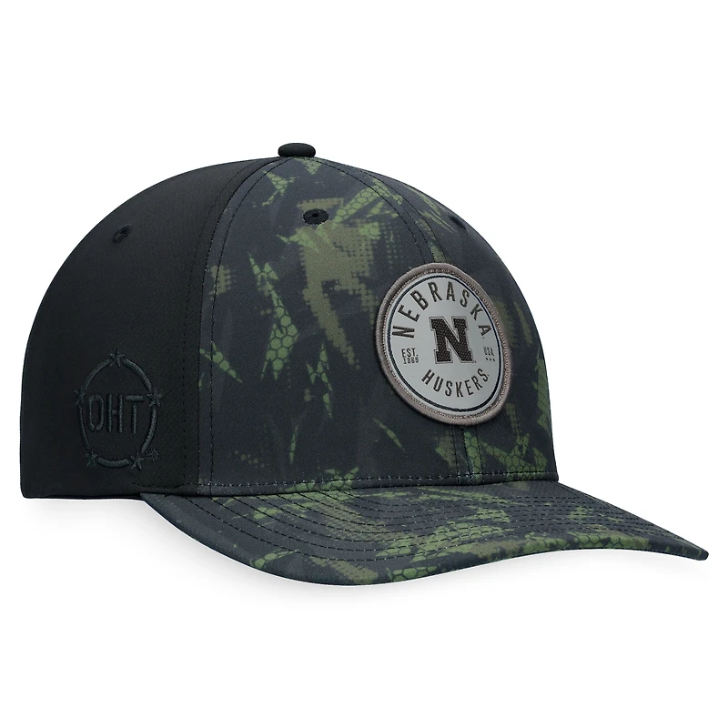 Men's Top of the World Black Nebraska Huskers OHT Military Appreciation Camo Render Flex Hat
