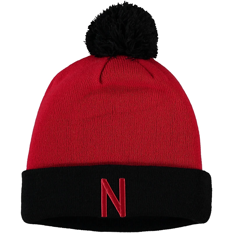 Bonnet en tricot à revers Nebraska Huskers Core 2 tons écarlate/noir pour hommes avec pompon Top of the World
