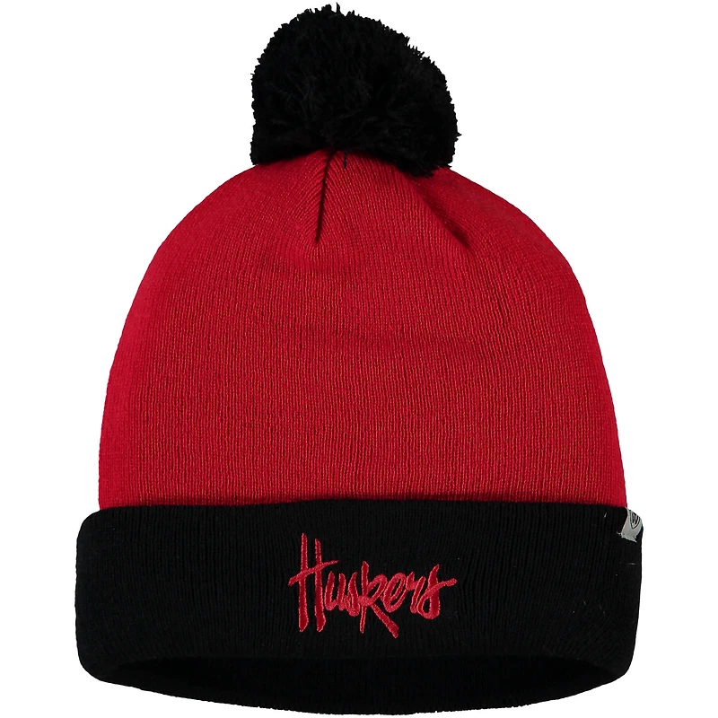 Bonnet en tricot à revers Nebraska Huskers Core 2 tons écarlate/noir pour hommes avec pompon Top of the World
