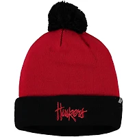 Bonnet en tricot à revers Nebraska Huskers Core 2 tons écarlate/noir pour hommes avec pompon Top of the World