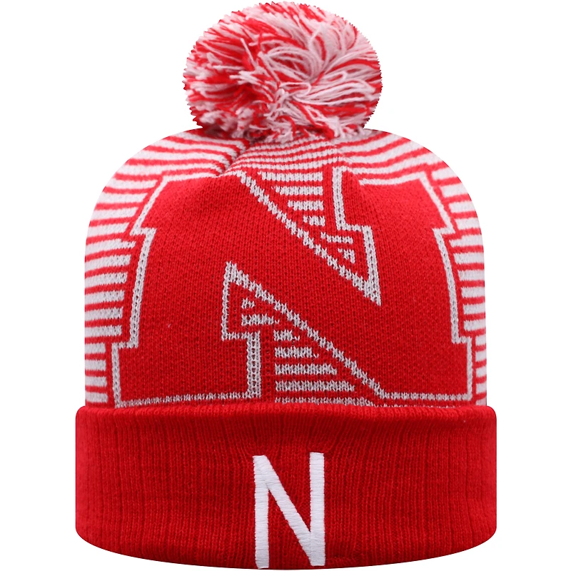 Top of the World Scarlet Nebraska Huskers Line Up Bonnet en tricot à revers avec pompon pour hommes