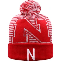 Top of the World Scarlet Nebraska Huskers Line Up Bonnet en tricot à revers avec pompon pour hommes