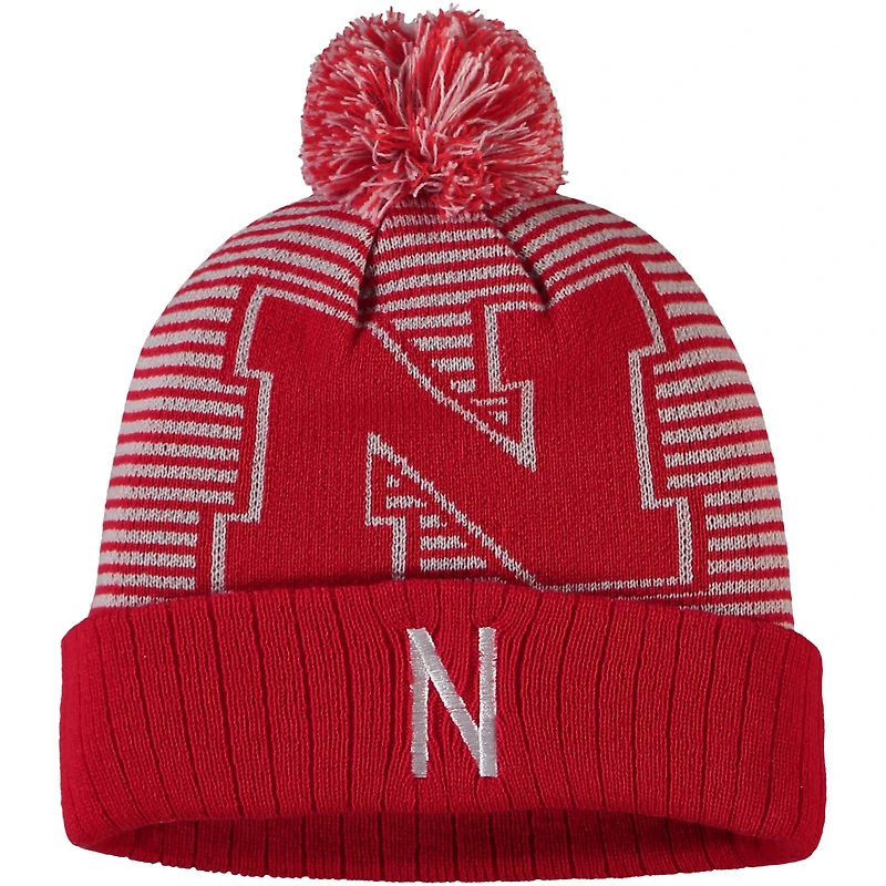 Top of the World Scarlet Nebraska Huskers Line Up Bonnet en tricot à revers avec pompon pour hommes