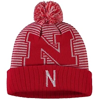 Top of the World Scarlet Nebraska Huskers Line Up Bonnet en tricot à revers avec pompon pour hommes