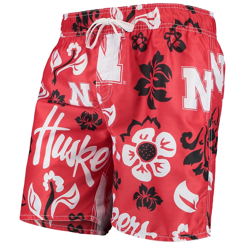 Maillot de bain Wes & Willy Scarlet Nebraska Huskers Floral Volley pour homme