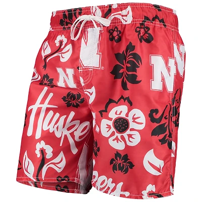 Maillot de bain Wes & Willy Scarlet Nebraska Huskers Floral Volley pour homme