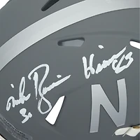 Casque miniature Riddell Speed ​​en ardoise, autographié par Mike Rozier des Nebraska Huskers, avec inscription « 83 Heisman ».