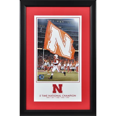 Nebraska Huskers - Affiche encadrée 25 x 45 cm (10 x 18 pouces) commémorant les 5 fois champions nationaux