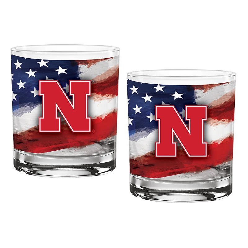 Nebraska Huskers Two-Pack 14oz. Americana Rocks Glass Set